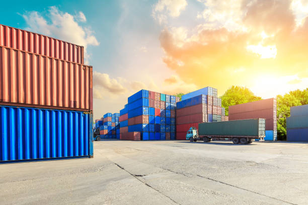 istock Containers stacked on commercial docks in Shanghai,modern logistics transportation scene 1136732970