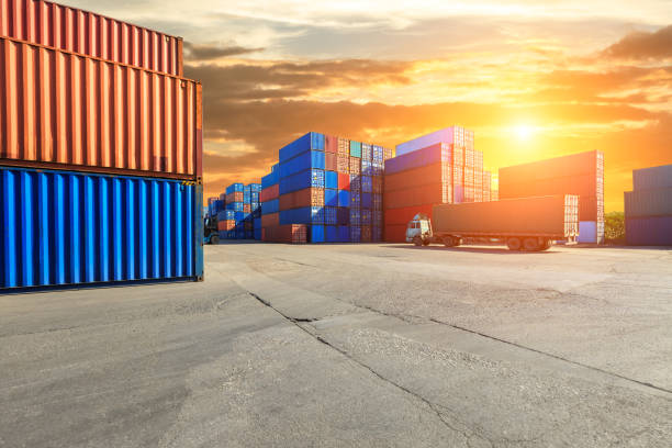 istock Containers stacked on commercial docks in Shanghai,modern logistics transportation scene 1136733013