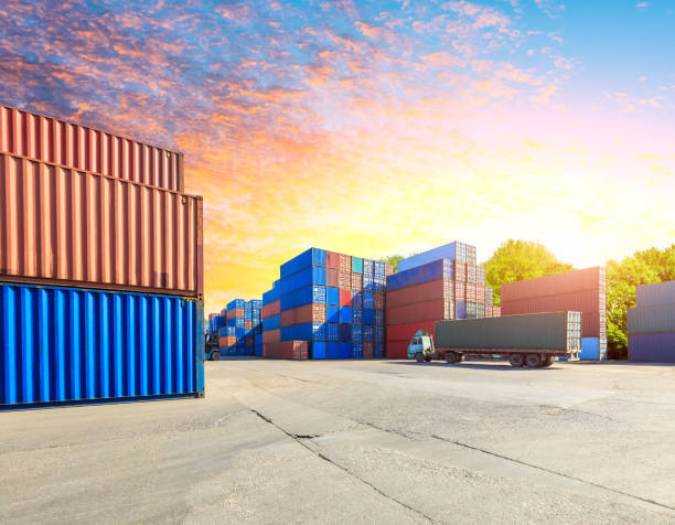 istock Containers stacked on commercial docks in Shanghai,modern logistics transportation scene 1136733072