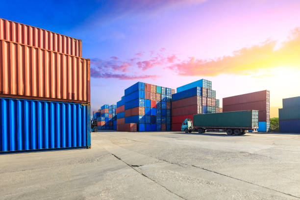 istock Containers stacked on commercial docks in Shanghai,modern logistics transportation scene 1136733073