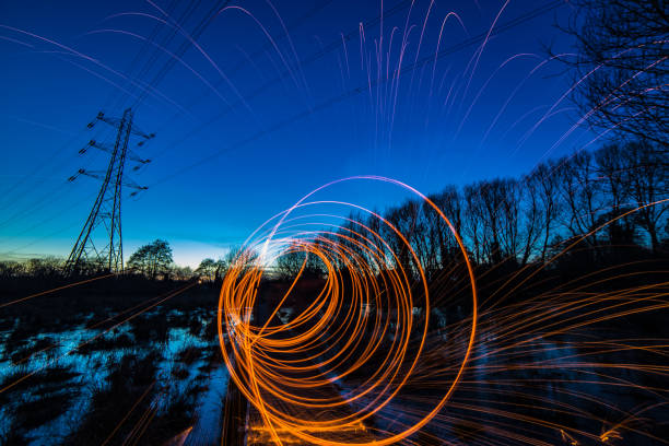 istock Night photography sparks spinning Surrey England 1136733229