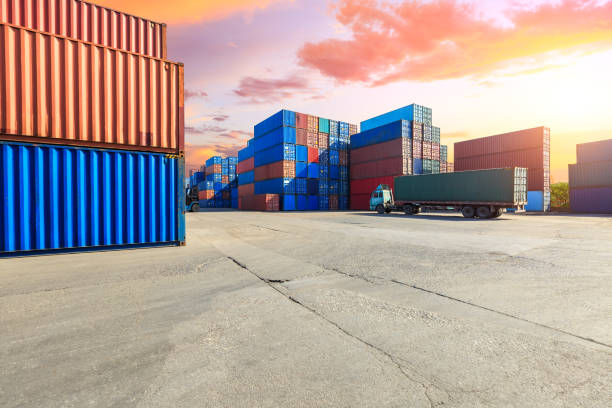 istock Containers stacked on commercial docks in Shanghai,modern logistics transportation scene 1136733900