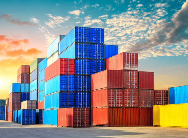 istock Containers stacked on commercial docks in Shanghai 1136734259