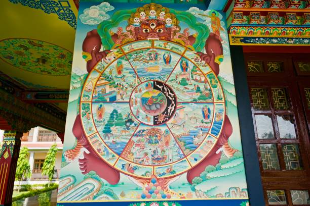 istock Mural, The Great Drigung Kagyud Lotus Stupa, Lumbini, Nepal, Buddhist 1136734303