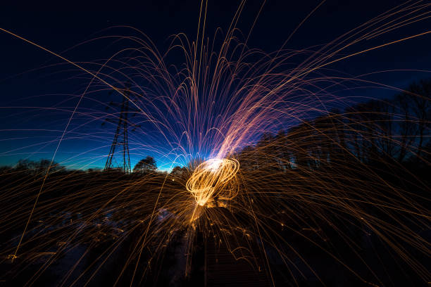istock Night photography sparks spinning Surrey England 1136734967