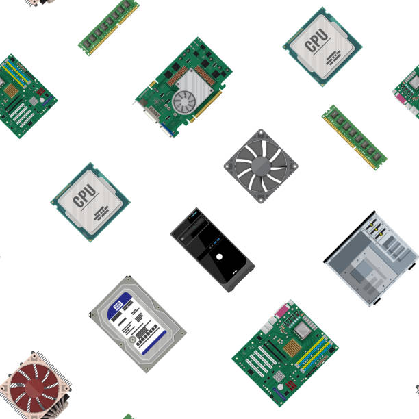 illustrazioni stock, clip art, cartoni animati e icone di tendenza di assemblaggio di pc. modello senza soluzione di continuità - random access memory