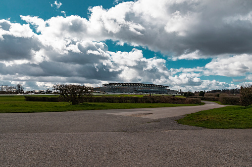 Ascot, England - March 17, 2019: View of the iconic British Ascot racecourse heath, known for its horse racing.