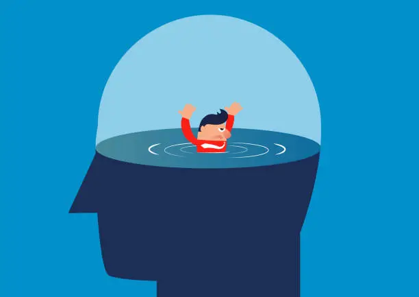 Vector illustration of Businessman is drowned in the brain