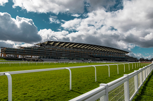 Ascot, England - March 17, 2019: View of the iconic British Ascot racecourse heath, known for its horse racing.