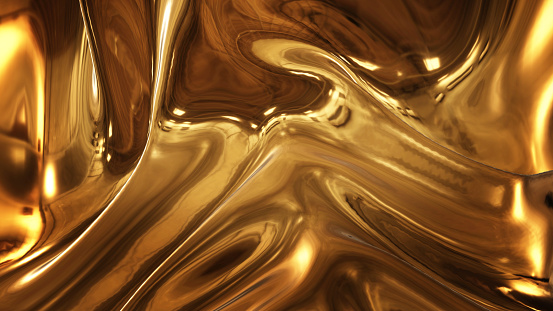 Fondo liso líquido dorado abstracto con olas de lujo. photo