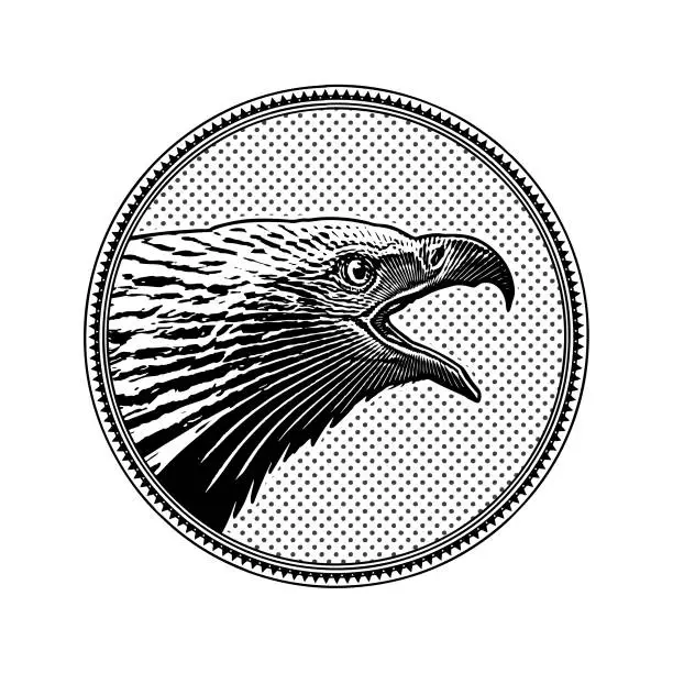 Vector illustration of Bald Eagle head in circle frame