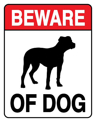 Vector illustration of a red and black beware of dog sign.