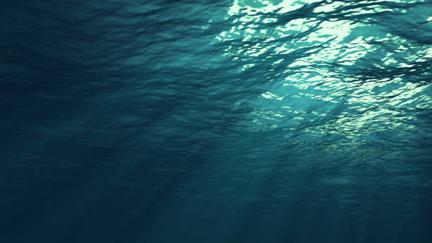 istock 3D rendering of underwater light creates a beautiful solar curtain. Underwater ocean waves oscillate and flow with the rays of light 1136746523