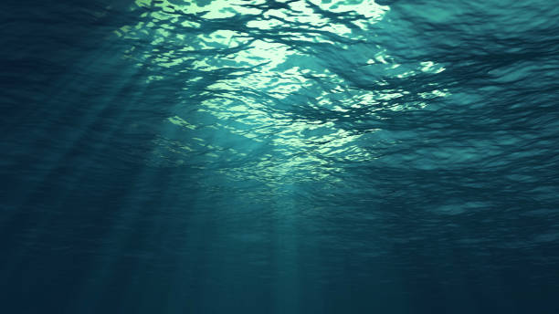 istock 3D rendering of underwater light creates a beautiful solar curtain. Underwater ocean waves oscillate and flow with the rays of light 1136746589