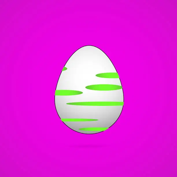 Photo of decorative easter egg with subtle patterns oval lines light and green on a purple background