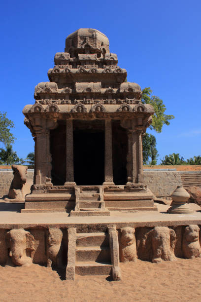 istock Ancient monuments with sculptures and carvings in Mahabalipuram, Tamil Nadu, India. 1136751045