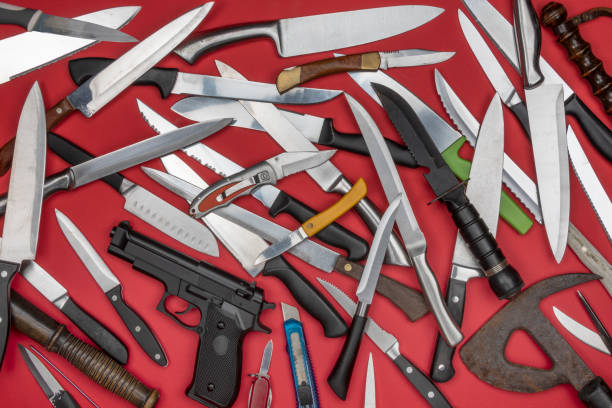 Dangerous weapons handed in to the police during a weapons armistice - United Kingdom Dangerous weapons handed in to the police during a weapons armistice - United Kingdom. knife crime photos stock pictures, royalty-free photos & images