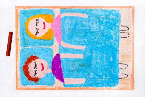 istock Colorful drawing: Time to sleep. A smiling couple is sleeping together in a bed 1136755371