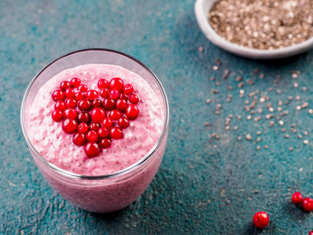 istock Valentine's Day Chia pudding with red berries heart 1136757142