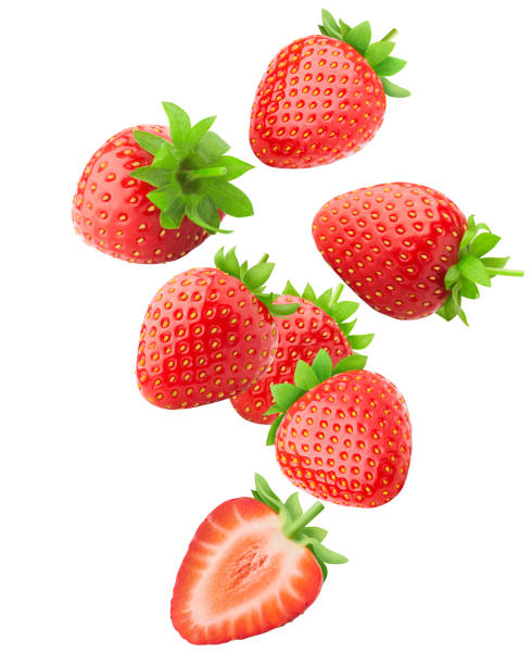 istock Falling strawberry isolated on white background, clipping path, full depth of field, high quality photo 1136760609