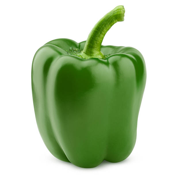 달콤한 녹색 고추, 파프리카, 흰색 배경에 고립, 클리핑 패스, 필드의 전체 깊이 - green bell pepper 이미지 뉴스 사진 이미지