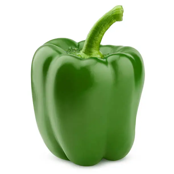 Photo of sweet green pepper, paprika, isolated on white background, clipping path, full depth of field