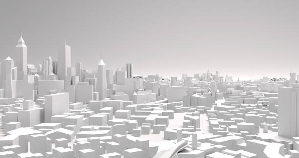 городские здания 3d иллюстрация - 3d scene стоковые фото и изображения