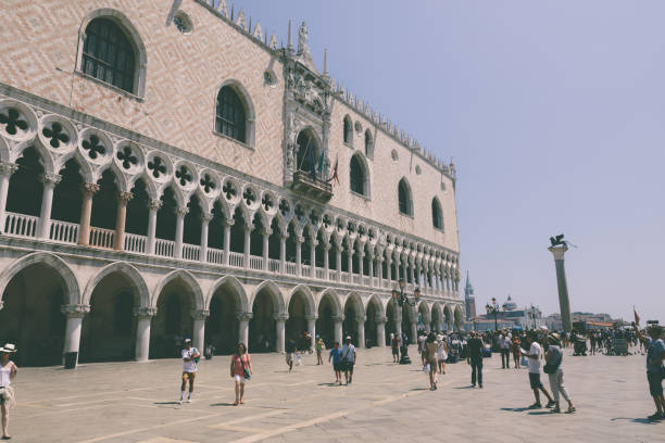 Venice, Italy - June 30, 2018: Panoramic view of Doge's Palace (Palazzo Ducale) is a palace built in Venetian Gothic style, and one of the main landmarks of the city on Piazza San Marco