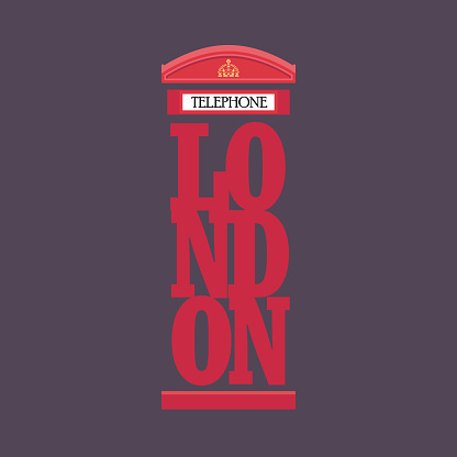 London red telephone booth poster design. Vector illustration.