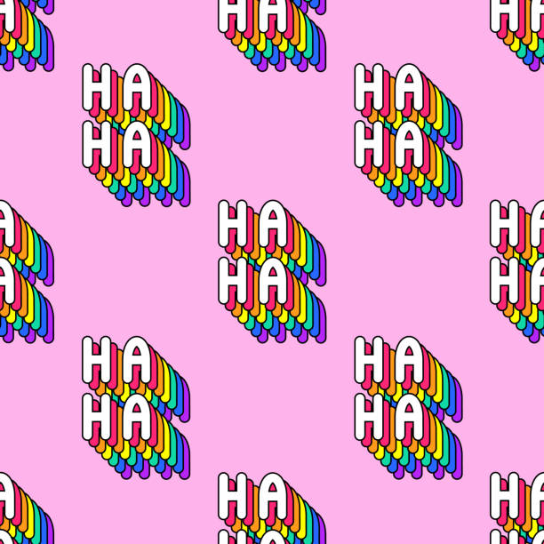 bezszwowy wzór ze słowami "ha-ha" izolowany na różowym tle. tekst łaty tapety wektorowe. ekscentryczny zabawny styl komiksu kreskówki z lat 80-90. - radość stock illustrations