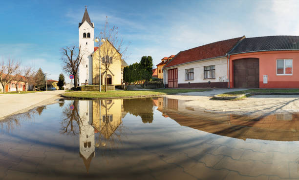 Church in Slovakia village Cifer with reflection