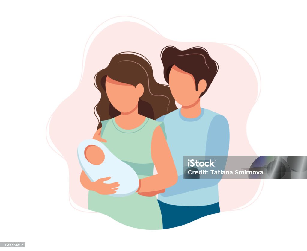 Happy Parents Cute Cartoon Concept Illustration Of A Couple ...