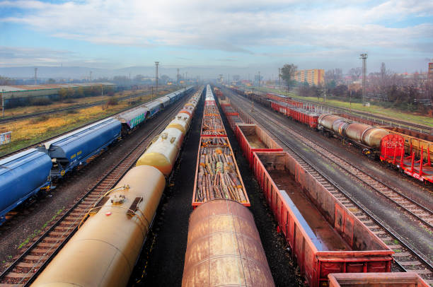 istock Railway station freight trains, Cargo transport 1136773868
