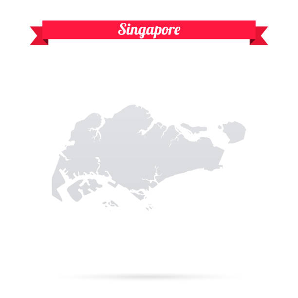 illustrazioni stock, clip art, cartoni animati e icone di tendenza di mappa di singapore su sfondo bianco con striscione rosso - silhouette cartography singapore map