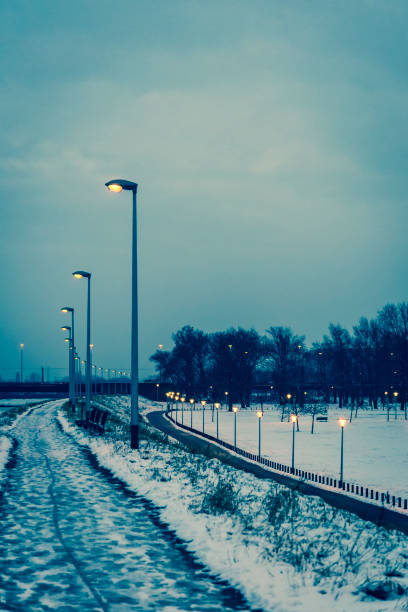istock Path in snow at dusk, Zagreb, Croatia 1136775284
