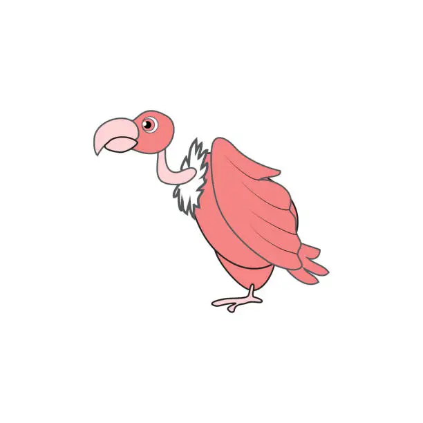 Vector illustration of Cute cartoon vulture, wild danger animal vector funny colorful illustration isolated on white background, decorative pink bird for character design, mascot griffon, zoo alphabet, greeting cards