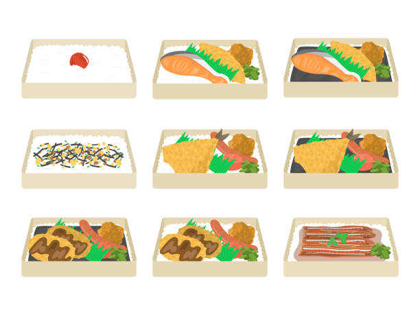 ilustraciones, imágenes clip art, dibujos animados e iconos de stock de la caja de almuerzo - croquetas