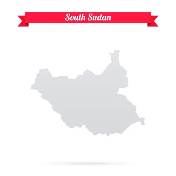 Vector illustration of South Sudan map on white background with red banner