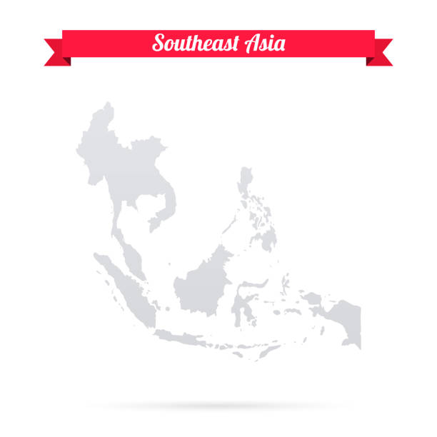 Southeast Asia map on white background with red banner Map of Southeast Asia isolated on a blank background and with his name on a red ribbon. Vector Illustration (EPS10, well layered and grouped). Easy to edit, manipulate, resize or colorize. Please do not hesitate to contact me if you have any questions, or need to customise the illustration. http://www.istockphoto.com/portfolio/bgblue south east asia stock illustrations