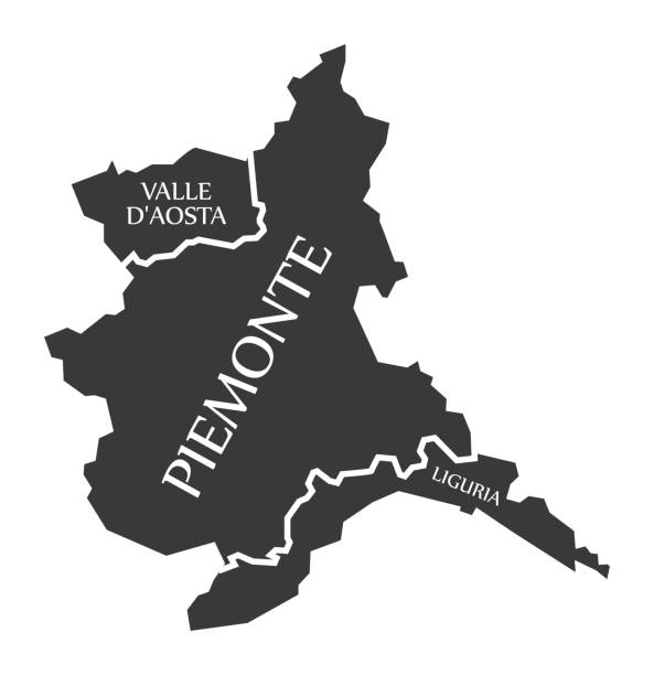 ilustrações, clipart, desenhos animados e ícones de valle d' aosta-piemonte-região da ligúria mapa itália - liguria