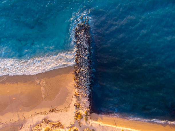 Aerial View of North Cottesloe Beach at Sunset. Aerial View of North Cottesloe Beach at Sunset, Perth, Western Australia. cottesloe stock pictures, royalty-free photos & images