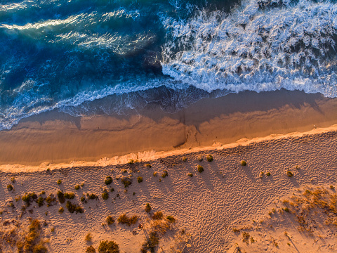 Aerial View of North Cottesloe Beach at Sunset, Perth, Western Australia.