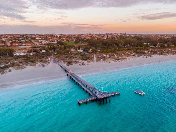Coogee Beach at Sunset, Perth, Western Australia. Aerial View of Coogee Beach at Sunset, Perth, Western Australia. cottesloe stock pictures, royalty-free photos & images
