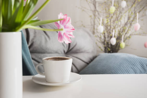 istock Morning coffee in spring interior. Easter Party Planning 1136782147
