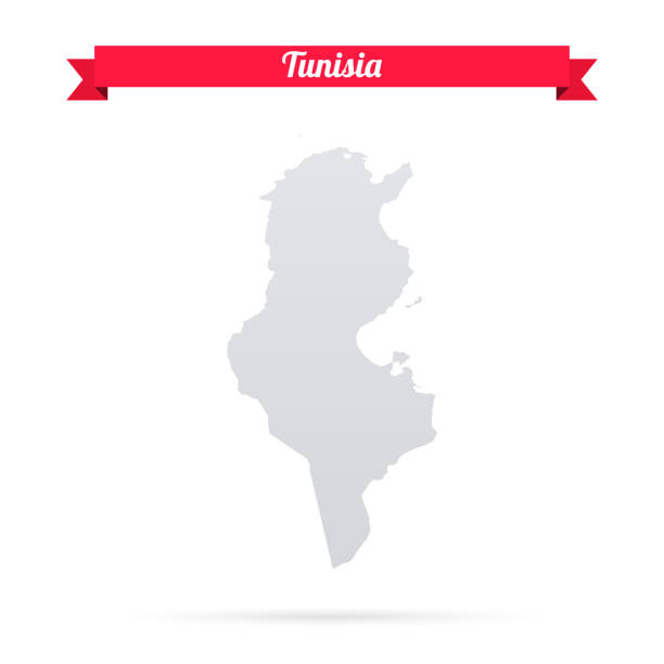 튀니지 빨간색 배너와 흰색 배경에 지도 - tunisia stock illustrations