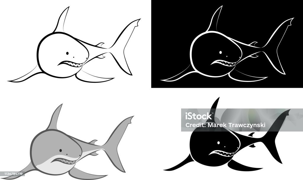 shark isolated shark - clip art illustration and line art Great White Shark stock vector