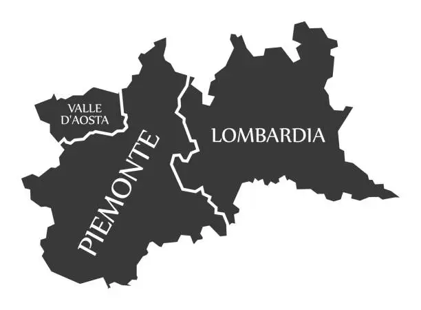 Vector illustration of Valle D'Aosta - Piemonte - Lombardia region map Italy