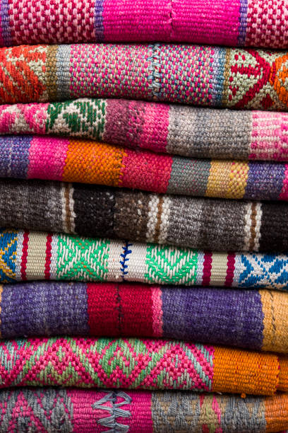 istock Colorful traditional peruvian fabrics on the market 1136786331