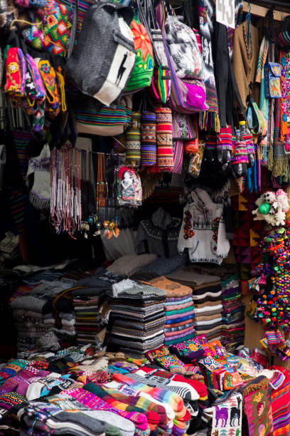 istock Colorful traditional peruvian fabrics on the market 1136789276