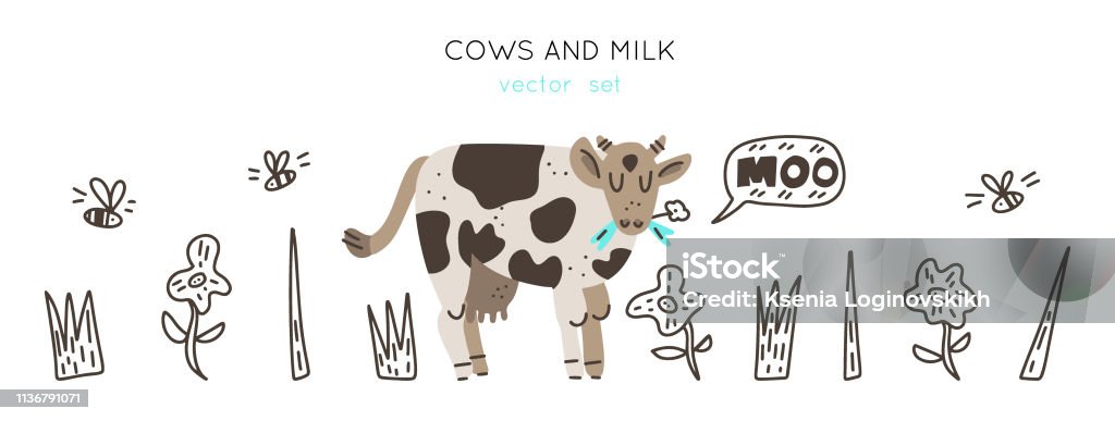 Vacas e jogo do vetor do leite - Vetor de Alergia royalty-free